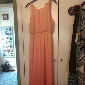 pink ombré floor length formal dress.